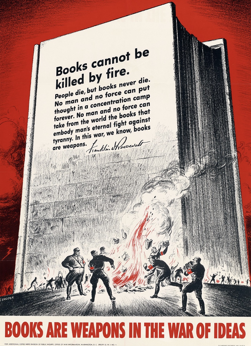 A poster quoting Franklin D. Roosevelt in opposition to the German book burnings. 
